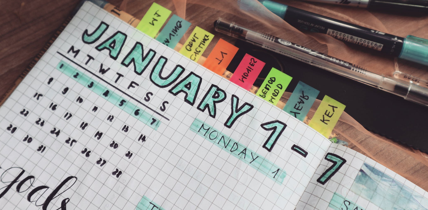 Calendar planner with January 1 