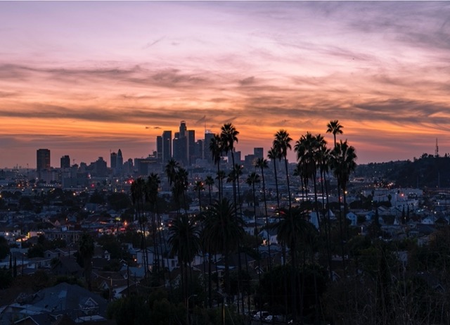 A picture of LA's sunset and skyline