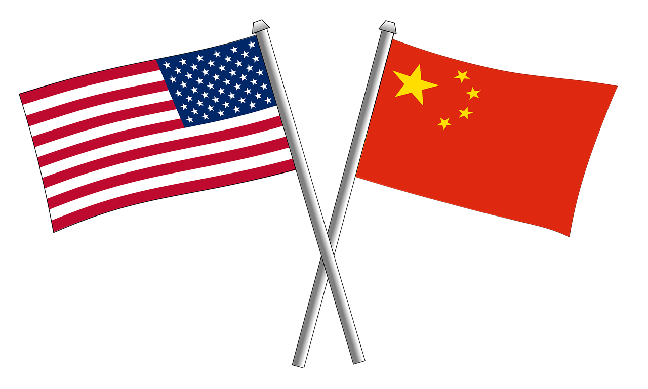 Chinese and American flags