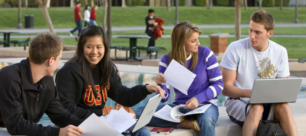four students in the USC campus